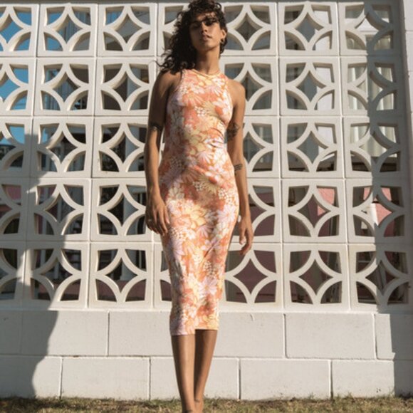 Billabong Tomboy Midi Dress Floral Pattern Beach Surf Bodycon Dress Size M - Picture 8 of 8